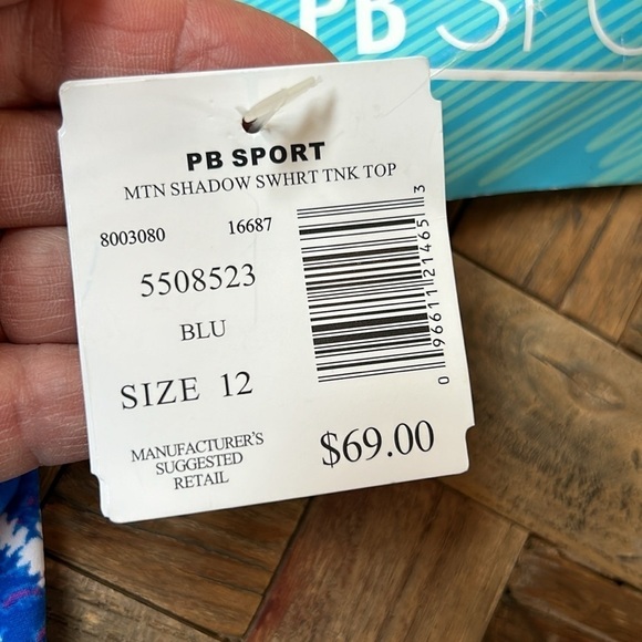 PB Sport Blue Mountain Shadow Tankini Tank Top Size 12 NWT - Picture 5 of 9